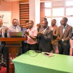 Chairperson FPAIC-Mr. Bruce Kabaasa (3rd Left) flanked by the Vice Chancellor-Prof. Barnabas Nawangwe (2nd Left) and other officials officially launches the Mak Financial Management System on 10th July 2024.