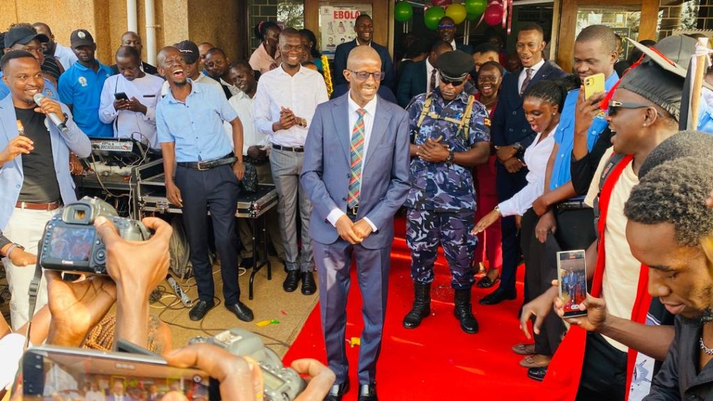 MUBS staff and students gather in celebration to congratulate Prof Moses Muhwezi as substantive Principal of MUB by President Museveni1